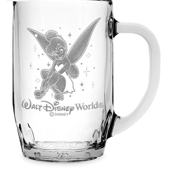 VTG Disney Tinkerbell Etched DRINK GLASS MUG CUP 10oz Let It Go Arribas Bros. - Picture 1 of 1
